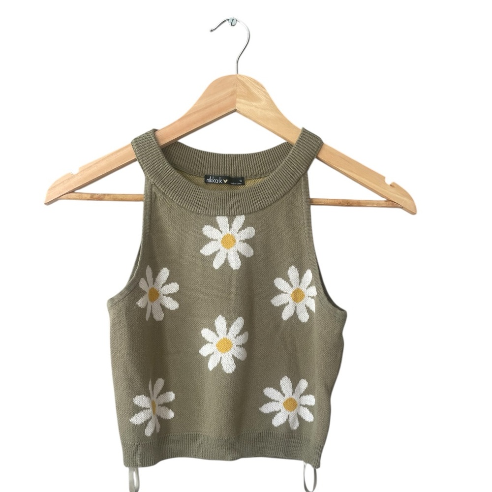 Olive Green Daisy Knit Tank Top